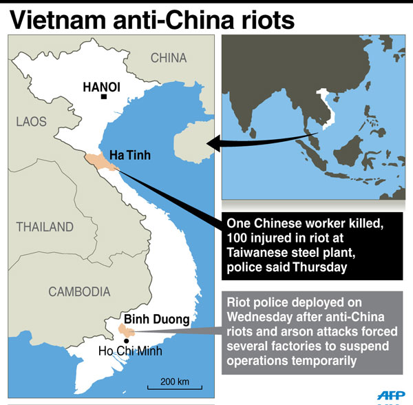 One dead, 100 Hurt in Anti-China Riot in Vietnam