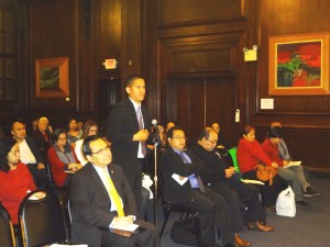 Brooklyn District Attorney's Office Liaison for LGBTQ, RJ Nadal provided additional resources, while Consul General Mario De Leon (L) takes notes. 