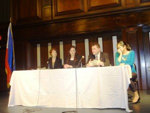 New York domestic violence panelists and resource speakers (left to right) Taylor Gamble of Sanctuary for Families; Sarah Flatto of NYC Family Justice Center; Lt. Patrick Mulcahy of NYPD and Atty. Melissa Chua of NY Legal Assistance Group addressing the community at the Philippine Consulate General of New York. CONTRIBUTED PHOTO