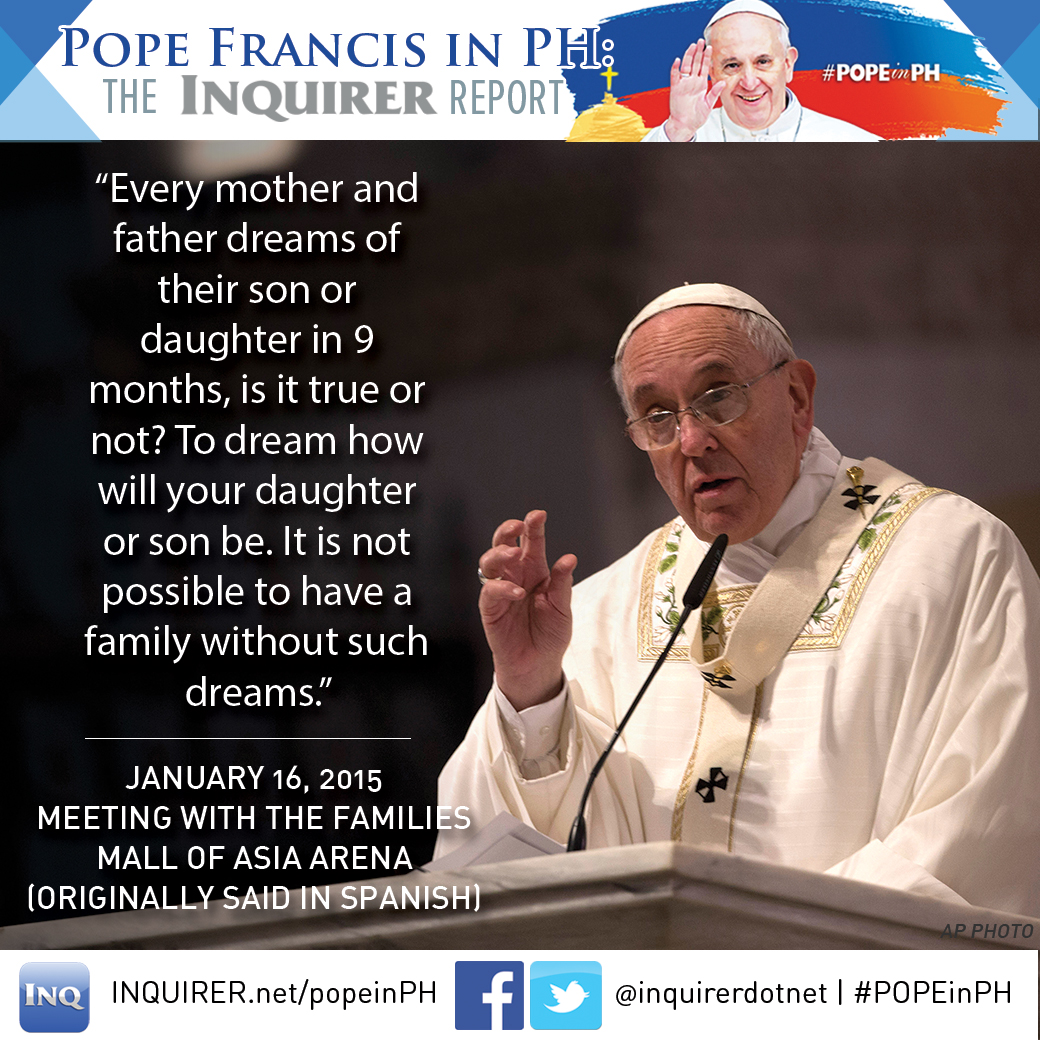 Pope Francis Papal Visit Philippines speech during Meeting with Families