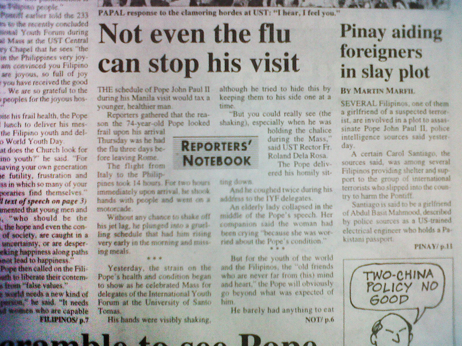 Philippine Daily Inquirer Pope John Paul II Papal Visit INQStory Reporters Notebook