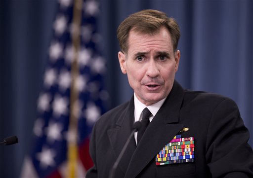 In this Nov. 7, 2014 file photo, then-Defense Department press secretary, now State Department spokesman, Rear Admiral John Kirby speaks during a news conference at the Pentagon. AP FILE PHOTO
