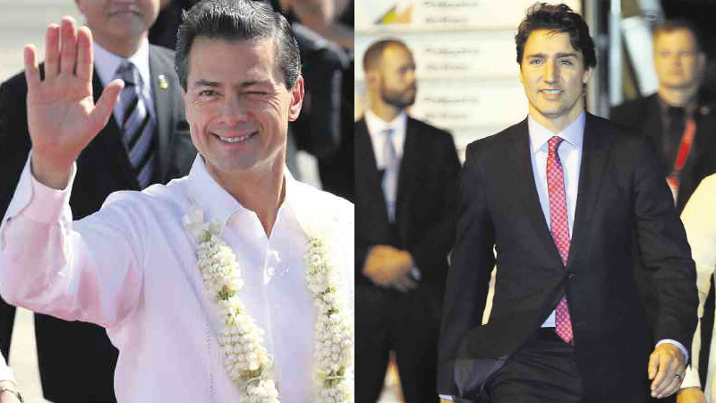 LADIES’ CHOICE  “Are you with Team Nieto or Team Trudeau?” easily becomes the question of the hour, as Mexican President Enrique Nieto (left) and Canada’s Prime Minister Justin Trudeau (right),  arrive  on Tuesday for the Apec summit this week. Described in some reports as the “Apec Hotties,” the two leaders are trending on social media. LYN RILLON/EDWIN BACASMAS