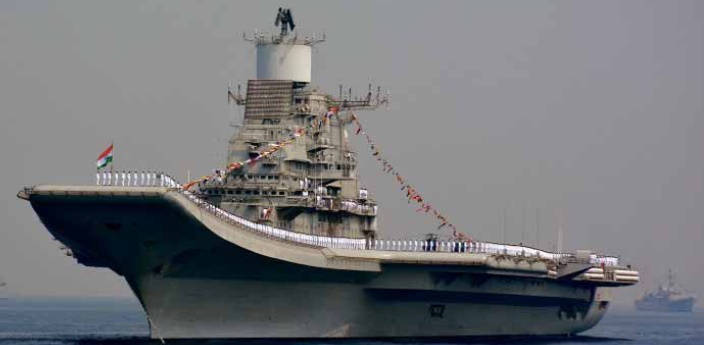 JOINT PATROL? Indian sailors man the INS Vikramaditya, amodified Kiev-class aircraft carrier, as the United States and India repeatedly talk about joint naval patrols in the South China Sea. AFP