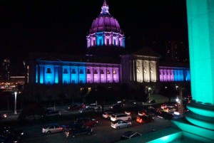 San Francisco City Hall on backdrop from Green Room