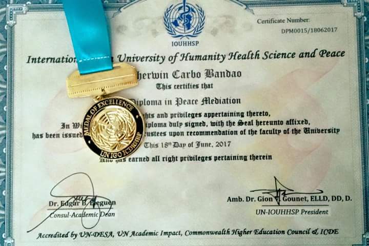 United Nations Diploma Medal International University of Humanity Health Science and Peace