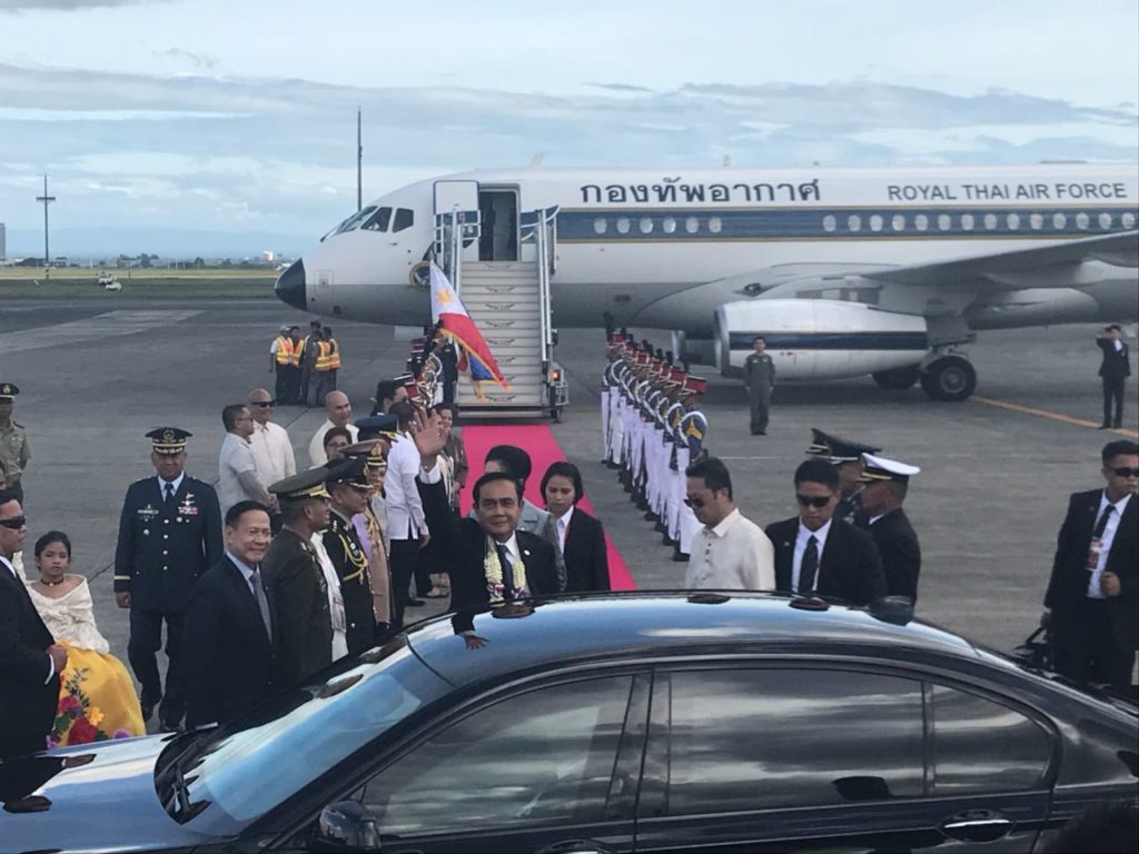 Thai PM Prayut Chan-o-cha arrives at Clark International Airport in Pampanga with his wife, Naraporn Chan-o-cha.