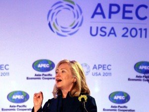 US Secretary of State Hillary Clinton speaks during the APEC Women and the Economy Summit September 16  in San Francisco, California. AFP