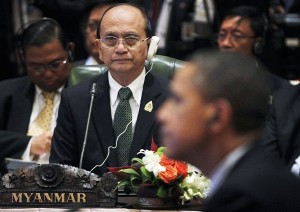 Myanmar President Thein Sein, left, and US President Barack Obama attend the US-Asean meeting in Nusa Dua, on the island of Bali, Indonesia, Friday. AP