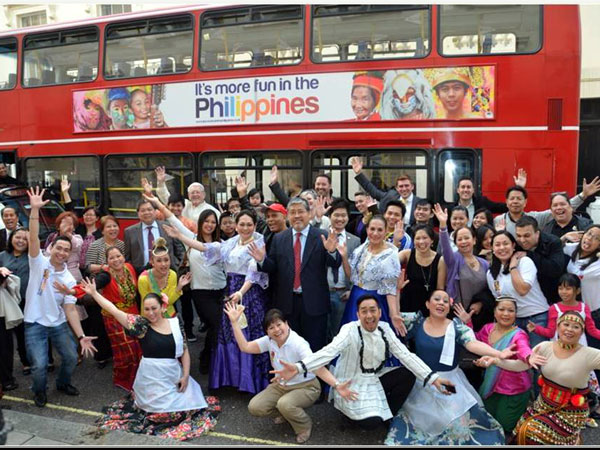 London, travel trade partners and members of the Filipino community in launching the new tourism campaign "It's More fun in the Philippines." Photo courtesy of Department of Foreign Affairs