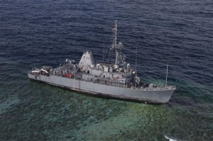 In a photo released by the U.S. Navy, the mine countermeasures ship USS Guardian  sits aground in this Jan. 22, 2013 file photo on the Tubbataha Reef in the Sulu Sea in the Philippines.  AP FILE PHOTO