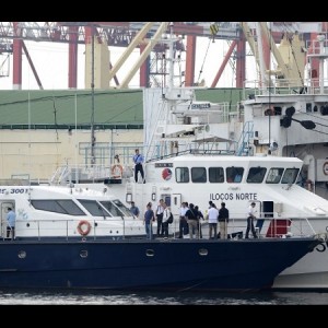 Taiwan government experts along with National Bureau of Investigation personnel are onboard the Philippine Coast Guard's (PCG) patrol boat Maritime Control Surveillance 3001, the patrol boat used by PCG when the fatal shooting of a Taiwanese fisherman happened, docked at a pier in Manila on May 28, 2013.   AFP FILE PHOTO