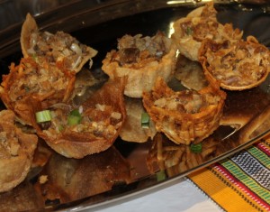 Sisig cups, among the finger foods served at the launch reception.