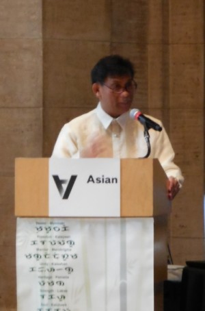Consul General Henry S. Bensurto, Jr. delivers his welcome address during the Opening Ceremony of the Filipino American History Month Celebration.  