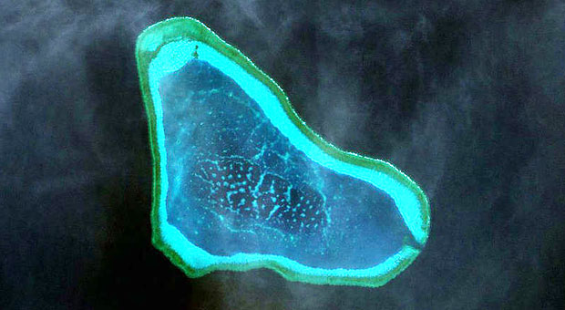 Satellite image of the disputed Scarborough Shoal, also known as Bajo de Masinloc or Panatag Shoal, which located 124 nautical miles west of the Philippines’ main island of Luzon.