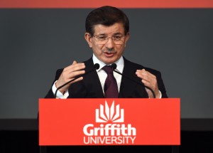 Prime Minister of Turkey Ahmet Davutoglu delivers a speech during the G20 Leader's Summit in Brisbane on November 14, 2014.  AFP file photo