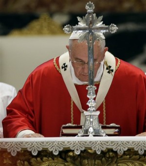 Pope Francis celebrates a Mass for cardinals and bishops who died in the past year, in St. Peter's Basilica at the Vatican, Monday, Nov. 3, 2014.  AP
