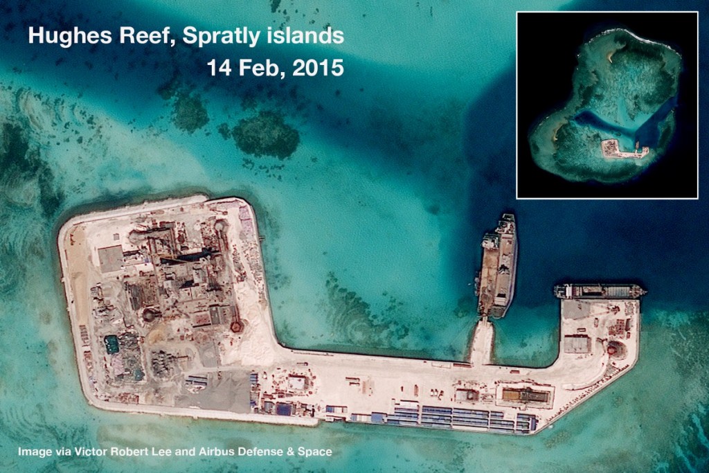 Satellite image analysis South China Sea reclamation in Spratly Islands