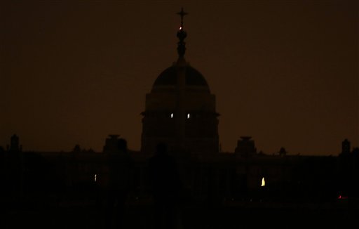 The Indian Presidential Palace stands in darkness after lights were turned out for one hour to mark Earth Hour in New Delhi, India, Saturday, March 28, 2015. Earth Hour was marked worldwide at 8.30 p.m. local time and is a global call to turn off lights for 60 minutes in a bid to highlight the global climate change. AP 