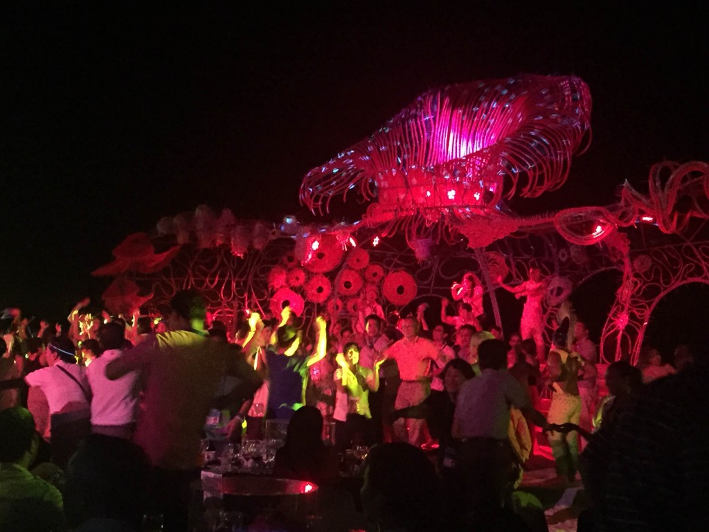 A colorful stage depicting an upside down jelly fish served as the dance floor for frenzied delegates for APEC summit in Boracay.