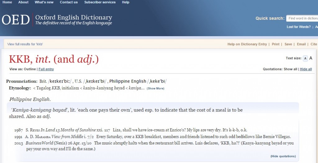 Screengrab from the Oxford English Dictionary website