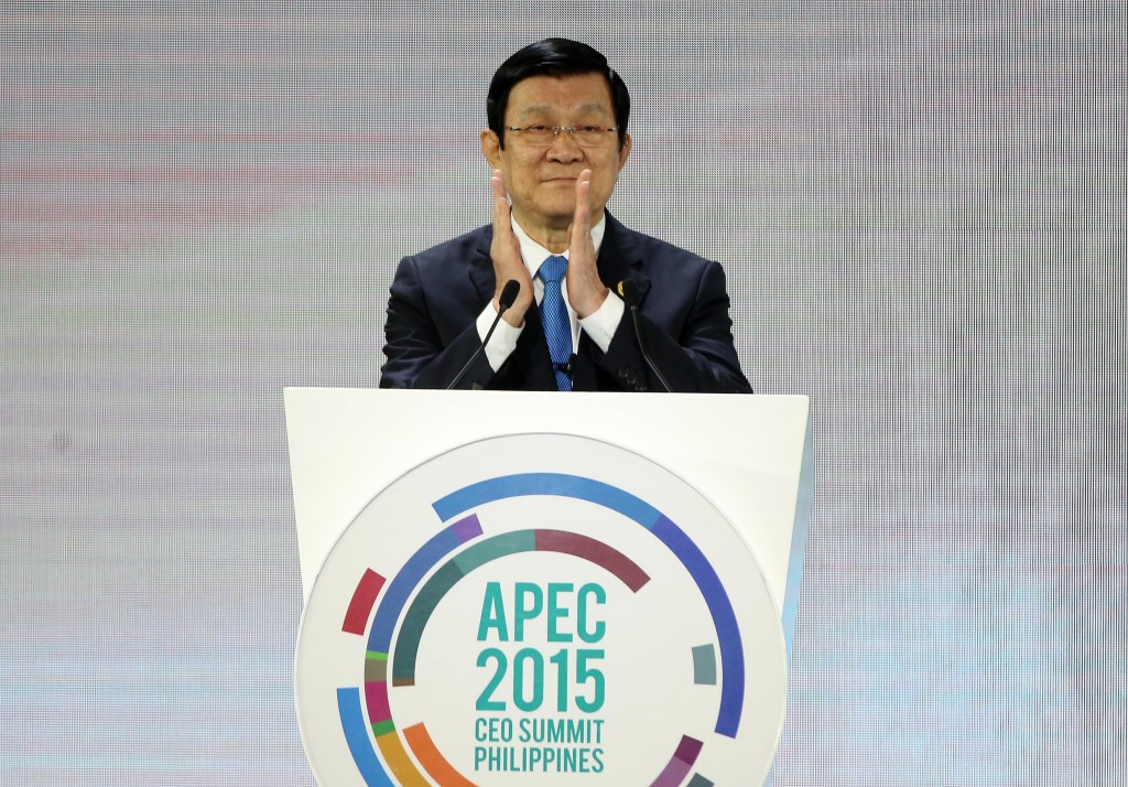 November 17, 2015 CEO SUMMIT- Vietnam President Truong Tan Sang at the APEC CEO Summit at the Makati Shangri-la. INQUIRER/ MARIANNE BERMUDEZ