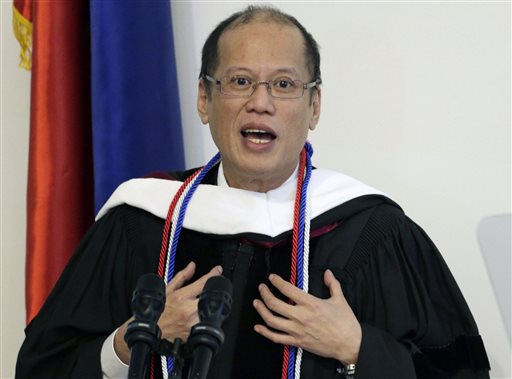 Philippines President Benigno Aquino III speaks after being presented with an honorary doctorate from Loyola Marymount University in Los Angeles, Wednesday, Feb. 17, 2016. AP 