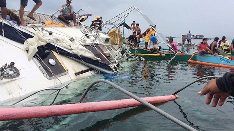 DEATH ON A YACHT  The wreck of a yacht, with an unidentified dead man inside, was found by fishermen and the Coast Guard off Surigao del Sur province. CHRISTOPHER TEMPLANZA/PNP BAROBO STATION/AP