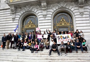 Leaders and members of various Filipino American community groups gather at the steps of SF City Hall in support of SoMa Pilipinas. Photo by Wilfred Galila-1