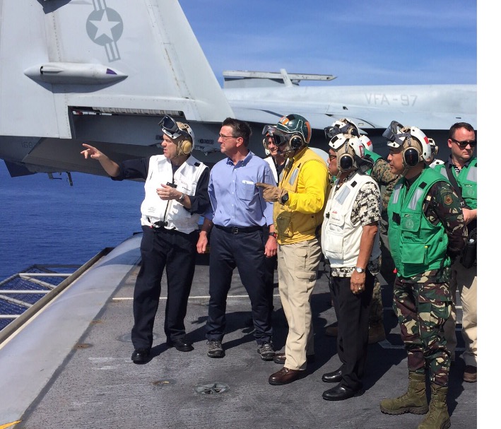 Defense officials of the Philippines and the United States watch the operations at the USS John Stennis. PHOTO FROM THE PHILIPPINE DEPARTMENT OF NATIONAL DEFENSE