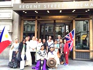 Overseas Filipinos in London gather outside Regent Street Cinema for Heneral Luna screening, including H.E. Phil Amb Evan Garcia
