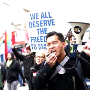 Kalayaan Mendoza in one of the protest actions in the US