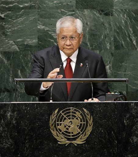 In this undated file photo, Albert del Rosario appears at the United Nations, as secretary of the Philippines' Department of Foreign Affairs during the presidency of Benigno Aquino III (AP)