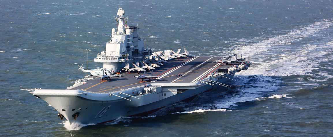 The Chinese aircraft carrier Liaoning steaming forward the South China Sea. —AFP