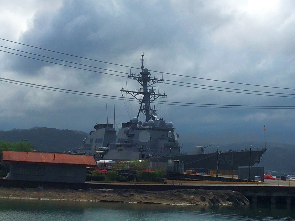 The Arleigh Burke-class guided-missile destroyer USS John S. McCain (DDG 56) docks at the Alava Pier inside the Subic Bay Freeport. The warship arrives on Monday for a brief port call. ALLAN MACATUNO