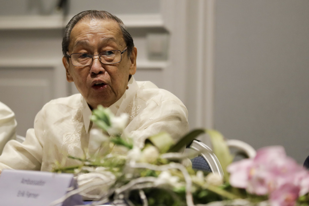 National Democratic Front of the Philippines, NDFP, leader Jose Maria Sison delivers his speech during the formal opening of the Philippines peace talks in Rome, Thursday, Jan. 19, 2017. This is the third round of peace talks between the Philippine government and the communist National Democratic Front. During this latest round, the chairman of the government's peace panel, Labor Secretary Silvestre Bello is expected to sign the bilateral ceasefire agreement between the two parties. (AP Photo/Andrew Medichini)