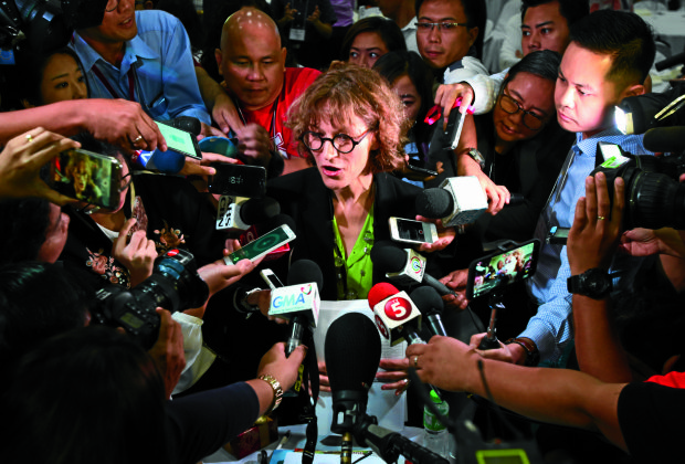 CALLAMARD / MAY 5, 2017 United Nation Special Rapporteur Dr. Agnes Callamard answer questions after she deliver her speech during the Drug Issues, Different Prespectives policy forum at the University of the Philippines GT-Toyota Asian Center Auditorium, Quezon City.  INQUIRER PHOTO / NIÑO JESUS ORBETA