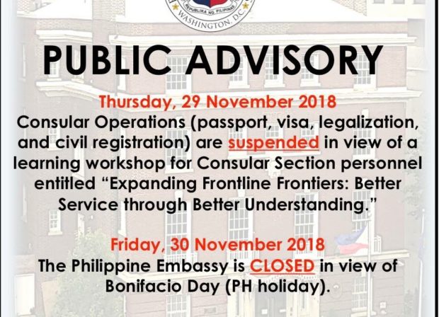 Ph Embassy In Us Suspends Consular Operations Nov 29 To Dec 2 Global News 