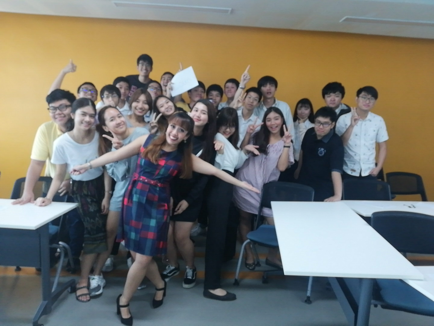 Emerald Jorda (front) with her students at Stamford University in Bangkok (PHOTO BY EMERALD JORDA)