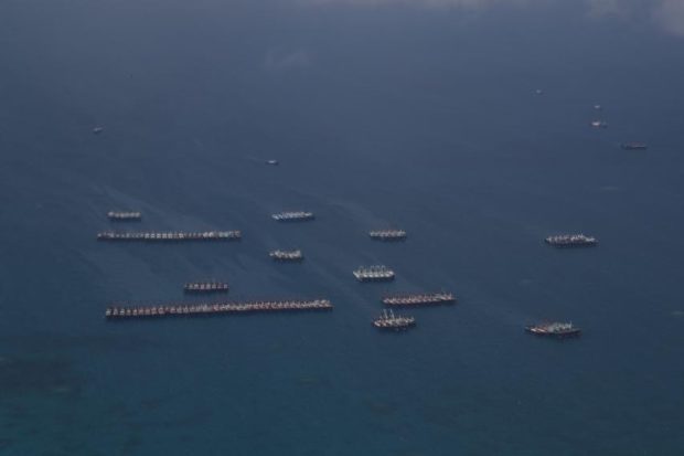 CHINESE FORMATION The Philippine government has protested the latest Chinese incursion in theWestPhilippine Sea where more than 200 vessels believed to be part of China’s maritime militia swarmed the Julian Felipe Reef within the Philippines’ exclusive economic zone. The military says there are still 183 of these boats as of Monday, as shown in this picture taken by an aerial patrol