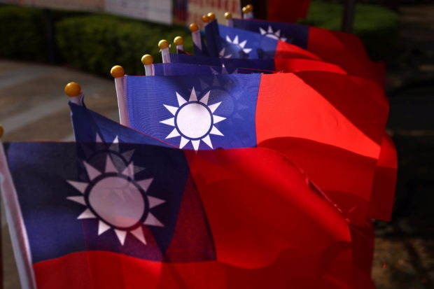 Taiwan flags can be seen at a square ahead of the national day celebration in Taoyuan