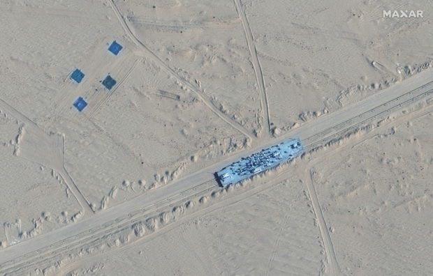 A satellite picture shows a mobile target in Ruoqiang, Xinjiang, China, October 20, 2021. Satellite Image ©2021 Maxar Technologies/Handout via REUTERS