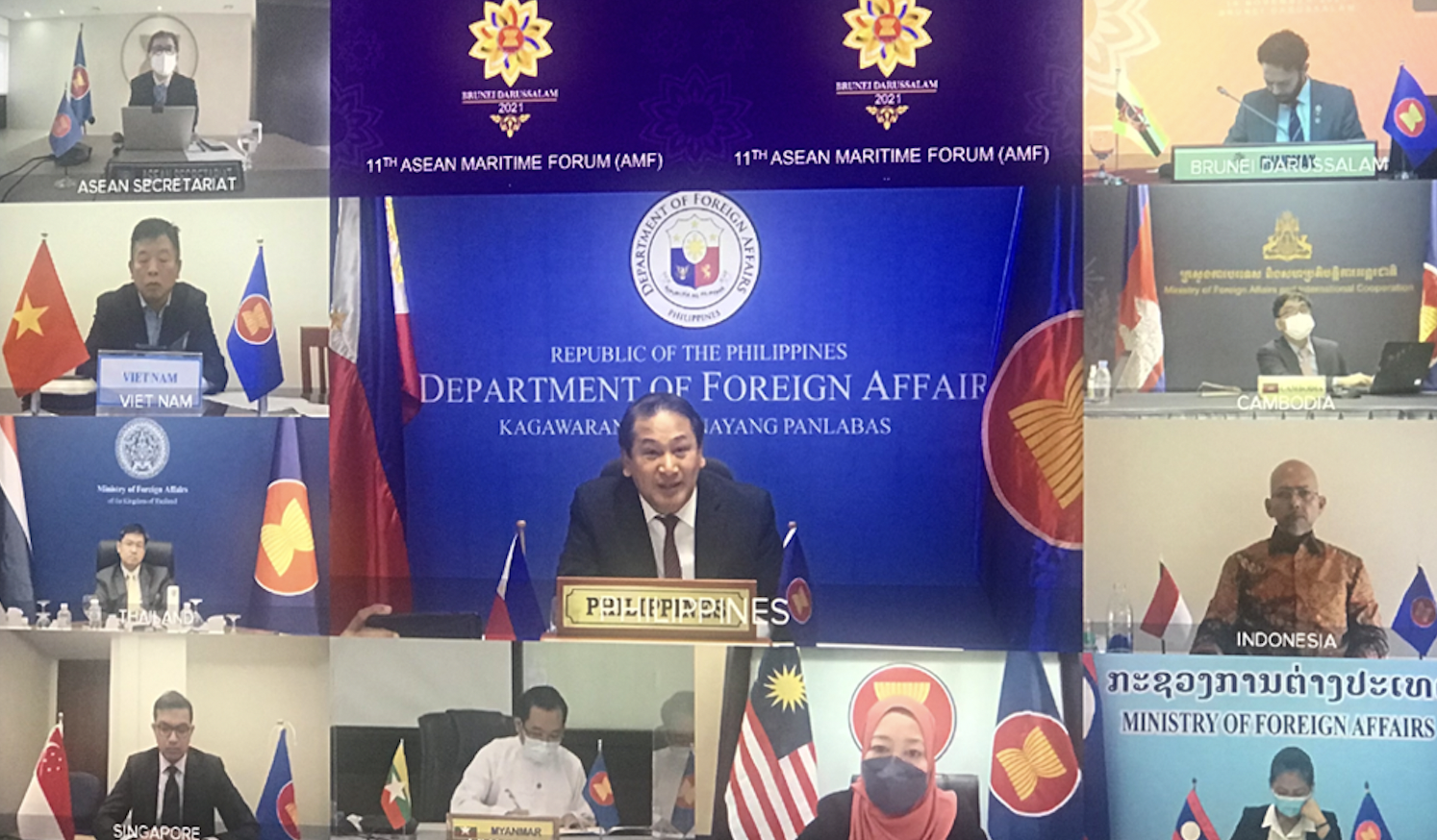 Foreign Affairs Assistant Secretary Daniel R. Espiritu, ASEAN-PH Director-General, asserts the 2016 Arbitral Award during the 11th ASEAN Maritime Forum held virtually on 16 November 2021.