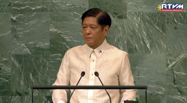 President Ferdinand R. Marcos Jr. addresses the High-Level General Debate of the 77th Session of the United Nations General Assembly (UNGA) at the UN Headquarters in New York on September 20, 2022. Screngrab from RTVM / Facebook