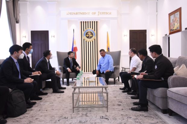 Justice Secretary Jesus Crispin "Boying" Remulla meets with Zhou Zhiyong, Chargé D' Affaires Ad Interim from the Chinese Embassy in Manila