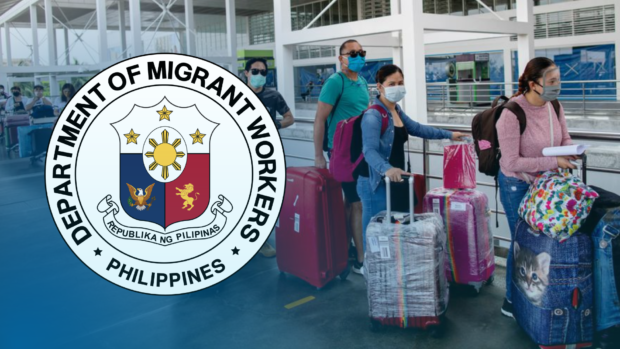 DMW logo superimposed over photo of Filipino travelers lined up at an airport. For article on job oppotunities in Austria