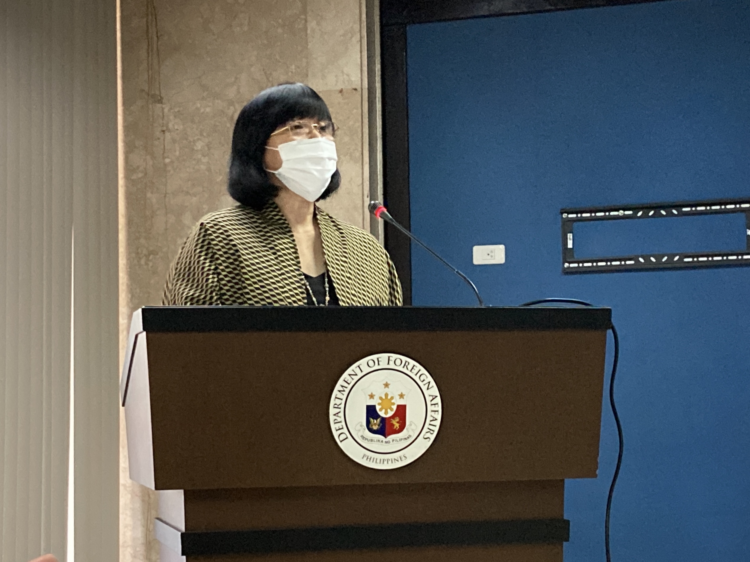 Foreign Affairs spokesperson Teresita Daza answers media questions in the Department of Foreign Affairs building in Pasay City on Thursday, January 26.