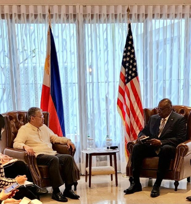 Philippine Foreign Affairs Secretary Enrique Manalo and United States Defense Secretary Lloyd Austin meet for the first time during the latter's visit to Manila. Courtesy of DFA Sec. Enrique Manalo