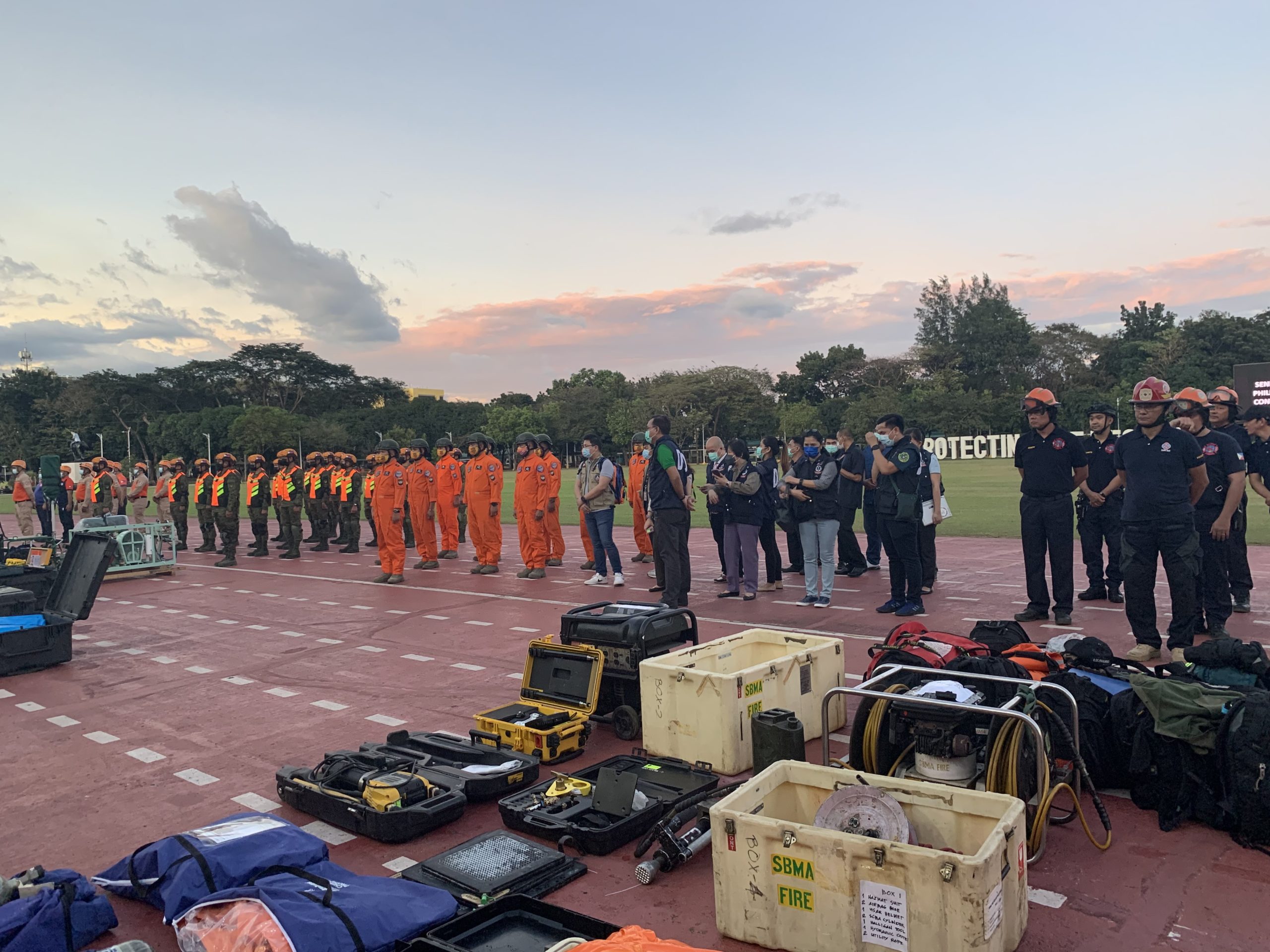 The 87-man rescue team from different agencies conducts a readiness inspection in Camp Aguinaldo in Quezon City on Tuesday. 