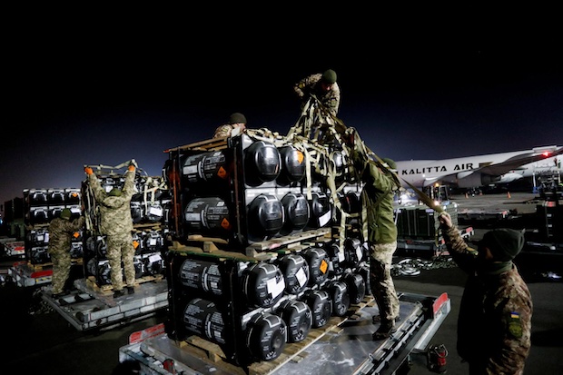 Javelin anti-tank missiles being unloaded in Ukraine. STORY: US Army to launch Javelin missiles in joint exercise with PH